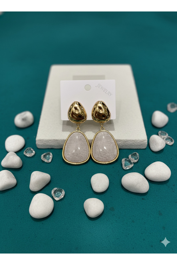 Zara Model Taş Beyaz Küpe - 4