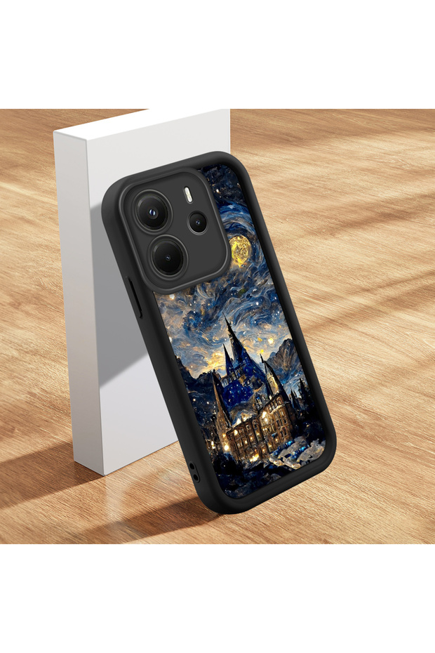 حافظة سيليكون سوداء متوافقة مع هاتف Xiaomi Redmi Note 14 بنمط السماء الساحر - 1