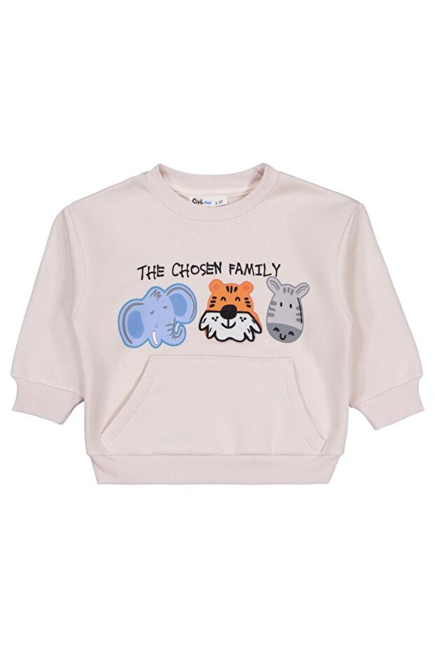 Three Brothers Printed - Embroidered 2-5 Years Old Sweatshirt - Beige 3-4 Years Old