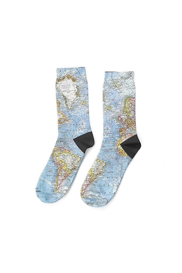 Digital Map Printed Socket Socks - 2