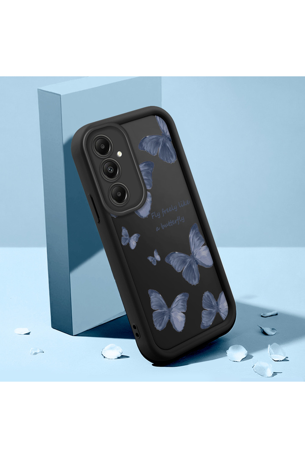 Samsung Galaxy A05S Compatible Black Silicone Butterfly Pattern Impact Protection Case