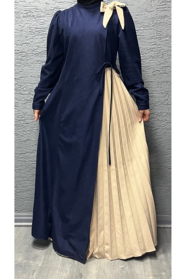 Pliseli Lacivert Elbise - 2