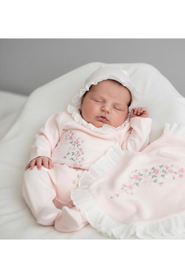 Floral embroidered lace 3-piece %100 Cotton 0-3 months luxury baby hospital outfit newborn gift ready