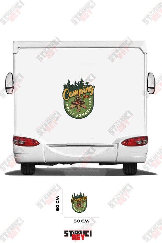 Campoing Written on the Tree and Fire Visualized Caravan Sticker Decoration