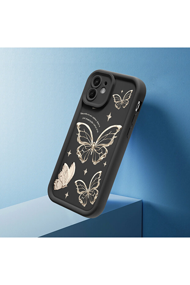 حافظة متينة مقاومة للصدمات بنمط الفراشة من السيليكون الأسود عالي الجودة متوافقة مع هاتف iPhone 14 - 5