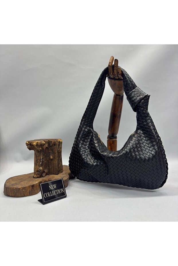 Women's Mini Shopper Braided Black Hand and Shoulder Bag