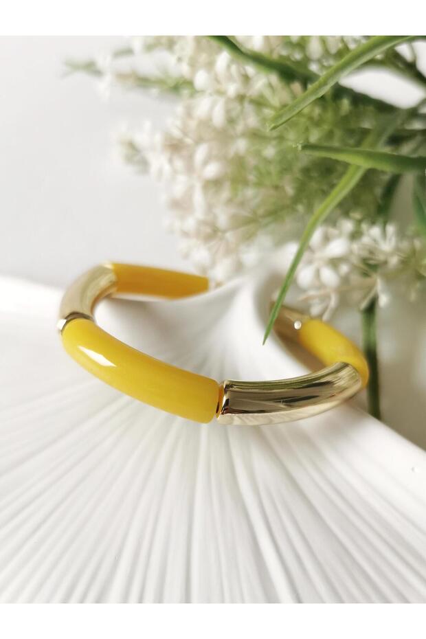 Gold detailed elastic yellow bracelet