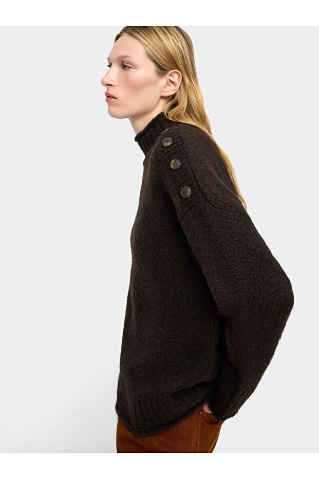 Düğme Detaylı Örme Kazak - 3