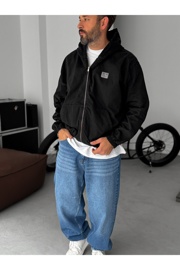 Siyah Kapüşonlu Kot Sweatshirt JJ-139 - 5