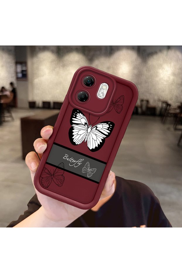 Infinix Hot 50I Compatible Burgundy Silicone Ribbon Patterned Shockproof Phone Case