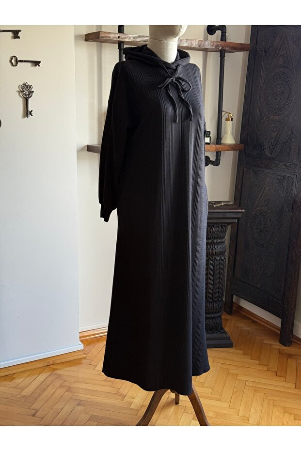 Kapüşonlu ve Cepli Örme Elbise 2402 NAVRA | - 2