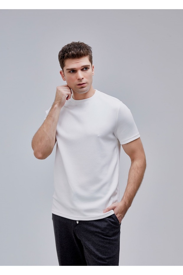 Beyaz Renk Basic Modal Tshirt - 4