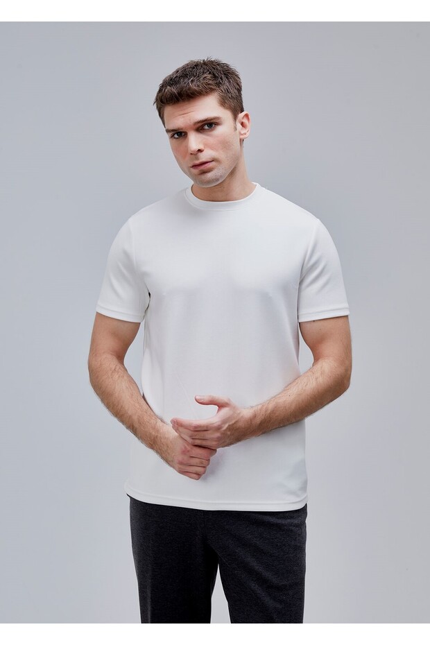 Beyaz Renk Basic Modal Tshirt - 1