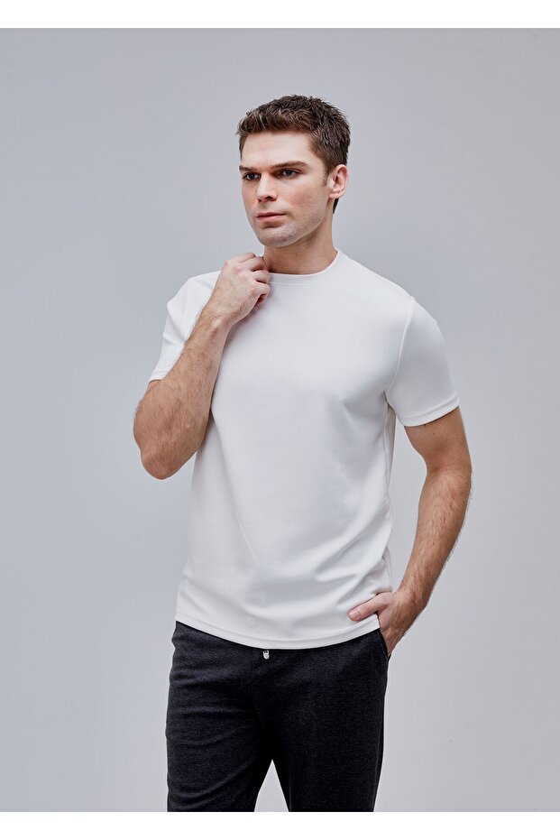 Beyaz Renk Basic Modal Tshirt - 3
