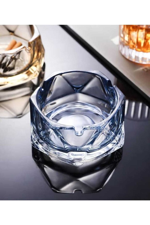 Large Hexagonal Glass Ashtray Stylish Design Home Office