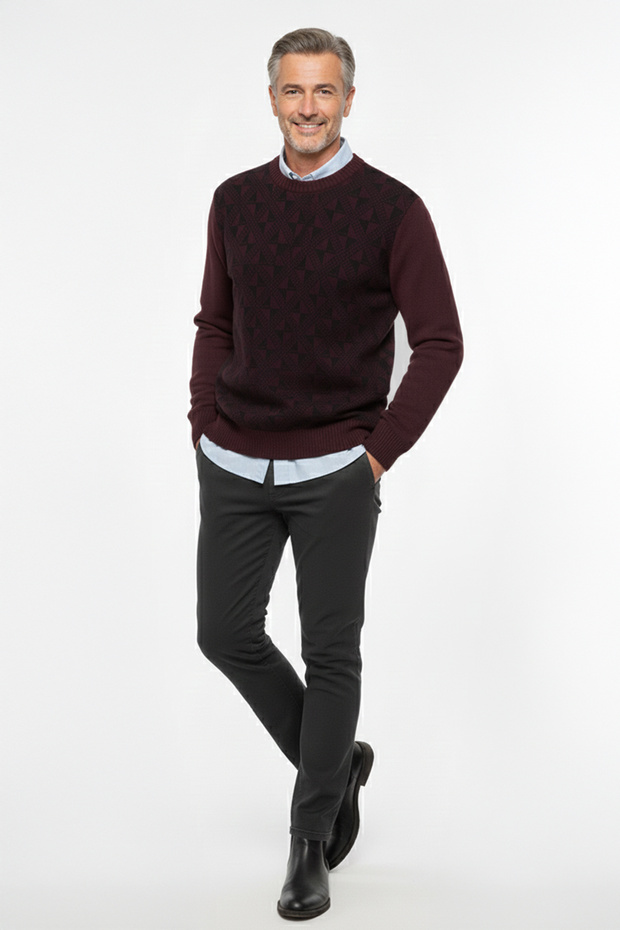 Men's Crew Neck Patterned Sweater - 2