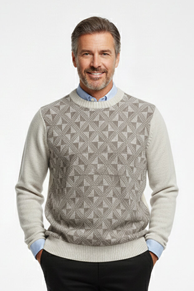 Men's Crew Neck Patterned Sweater - 1