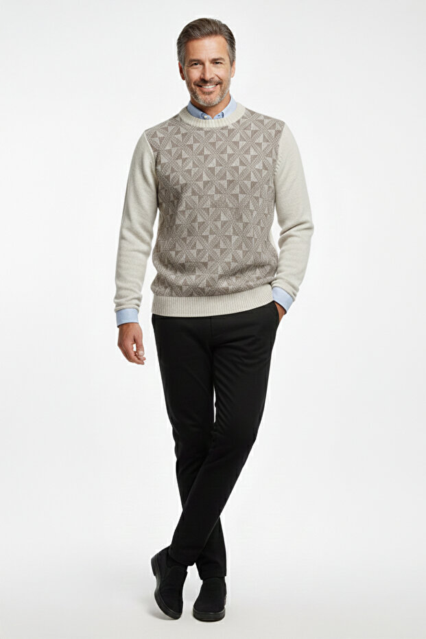 Men's Crew Neck Patterned Sweater - 2
