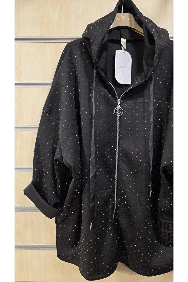 Taş Baskılı Ceket Kapüşonlu Oversize - 2