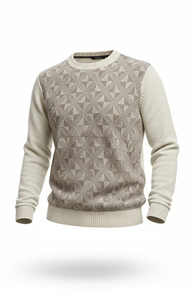 Men's Crew Neck Patterned Sweater - 4