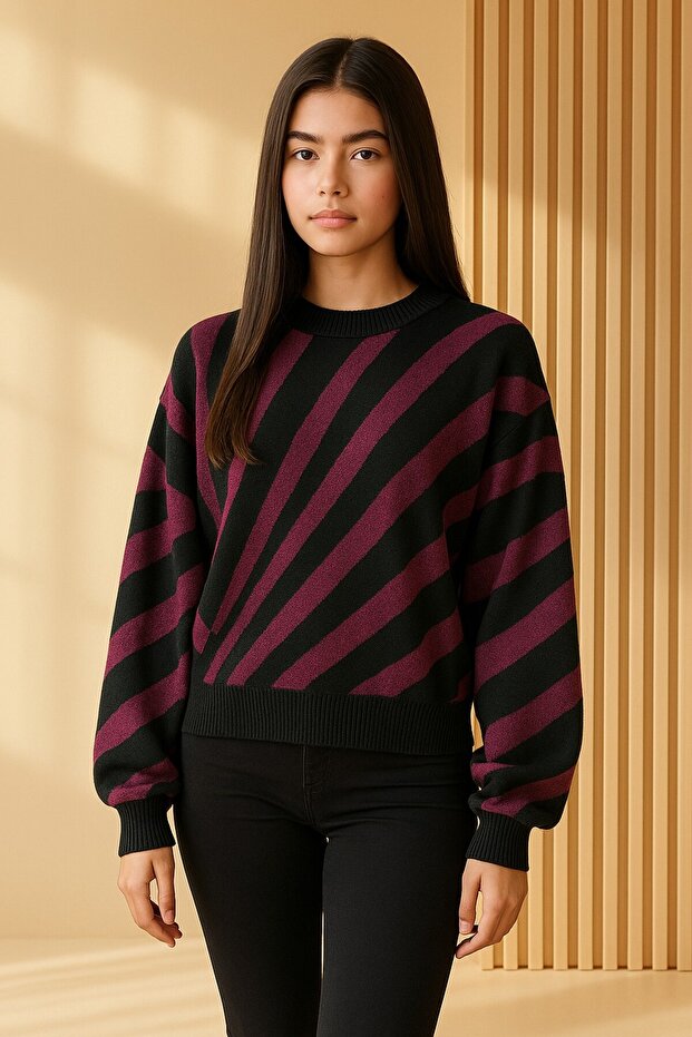 Balon Kollu Triko Bluz - 1