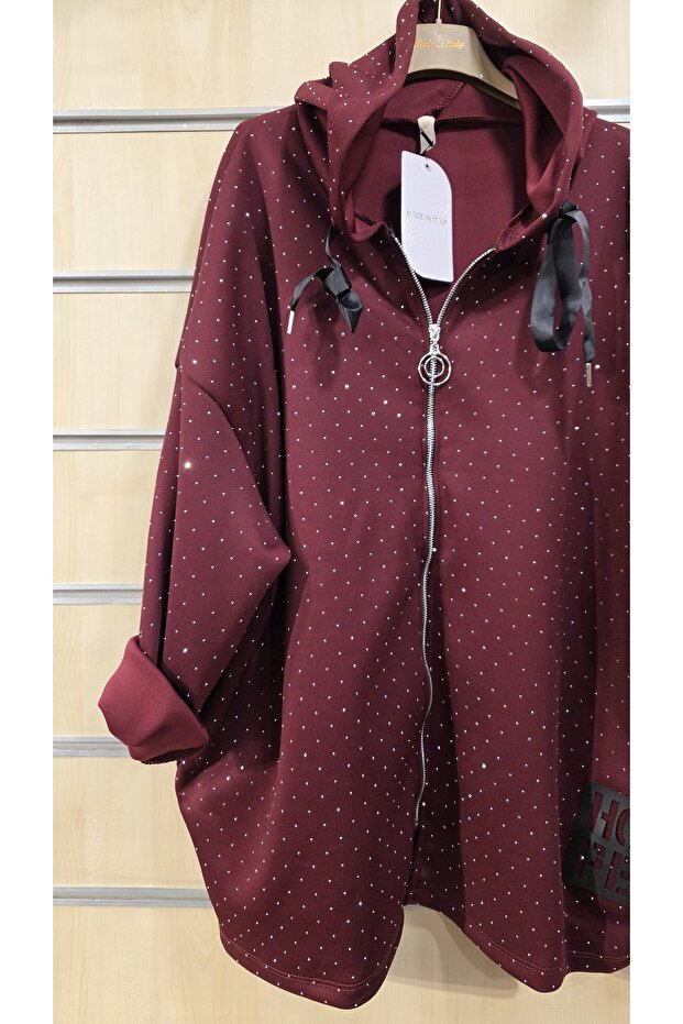 Taş Baskılı Ceket Kapüşonlu Oversize - 3