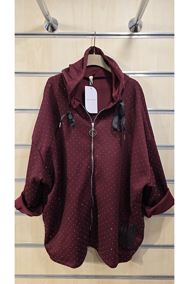 Taş Baskılı Ceket Kapüşonlu Oversize - 2