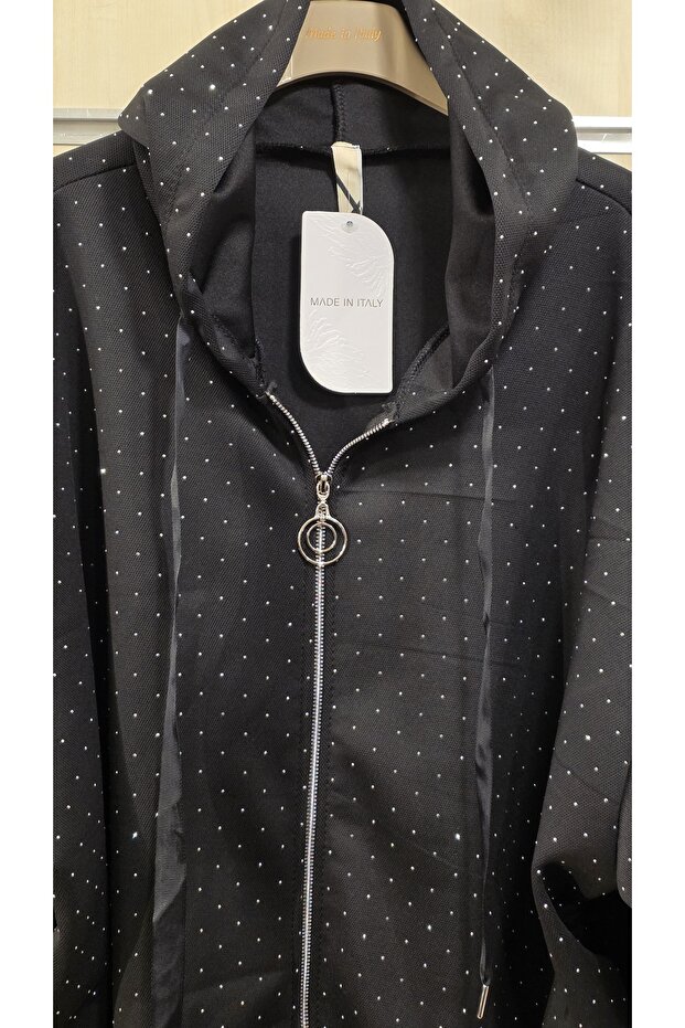 Taş Baskılı Ceket Kapüşonlu Oversize - 3