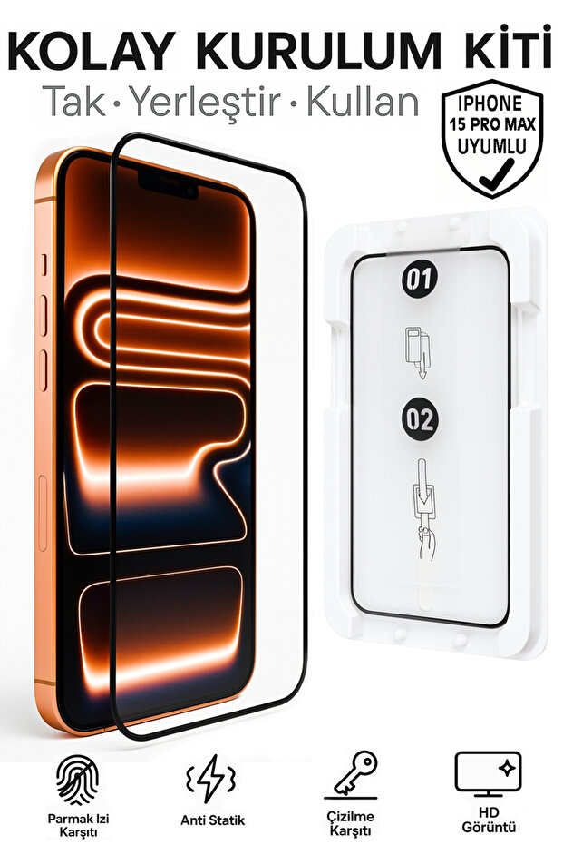 واقي شاشة شفاف يغطي الشاشة بالكامل من Magicbox متوافق مع iPhone 15 PRO MAX مع جهاز سهل التركيب