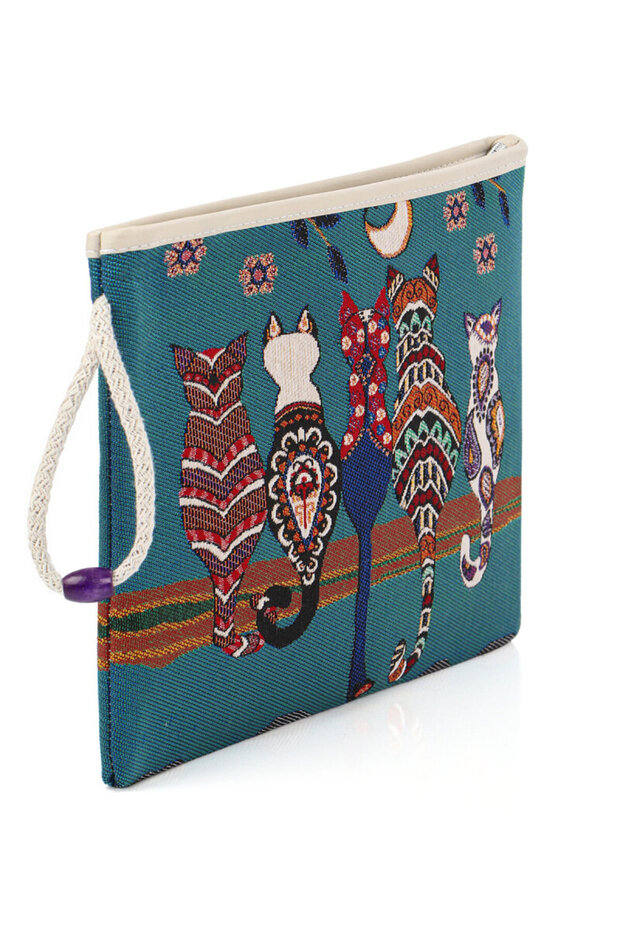 Cat Pattern Tapestry Handbag - 2