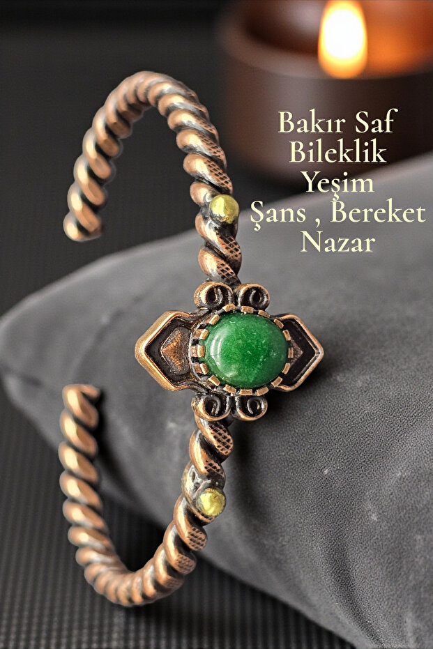 Jade Copper Bracelet Pure Copper Real Antique Adjustable (Gift, Daily Use)