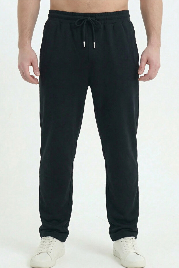 Men's Black Baggy Wide-Leg Oversized Relaxed 4-Season Sweatpants Wide-Leg 2-Thread Full Fit