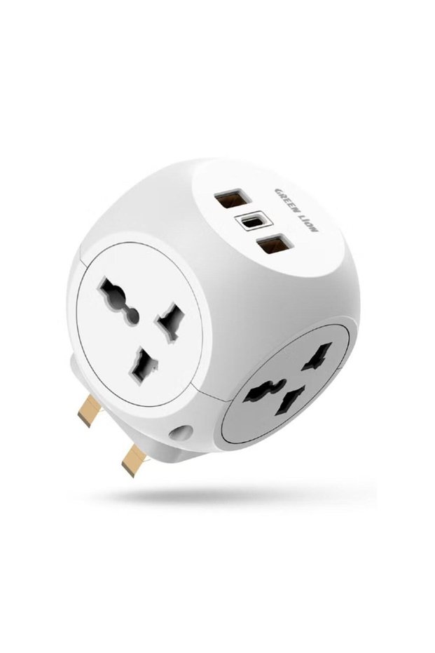 Multi-Port Travel Adapter with 4 Plugs, USB-A & Type-C Ports, Safety Shutters