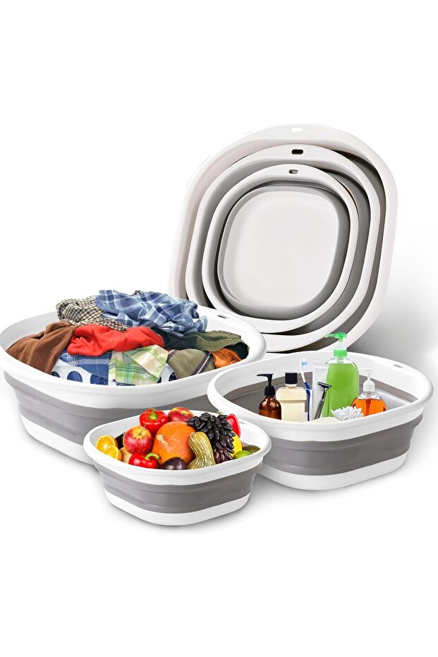 Collapsible Dish Tub 3 Pack (3/6/10L) Foldable Wash Basin