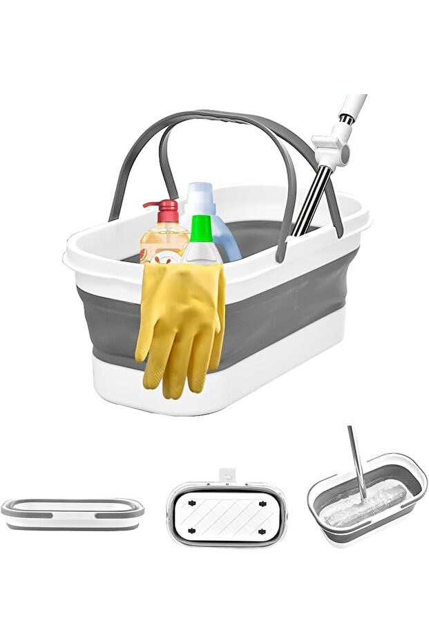Collapsible Plastic Bucket with Wheels, 12L (3.17 Gal) Foldable Rectangular Mop Bucket