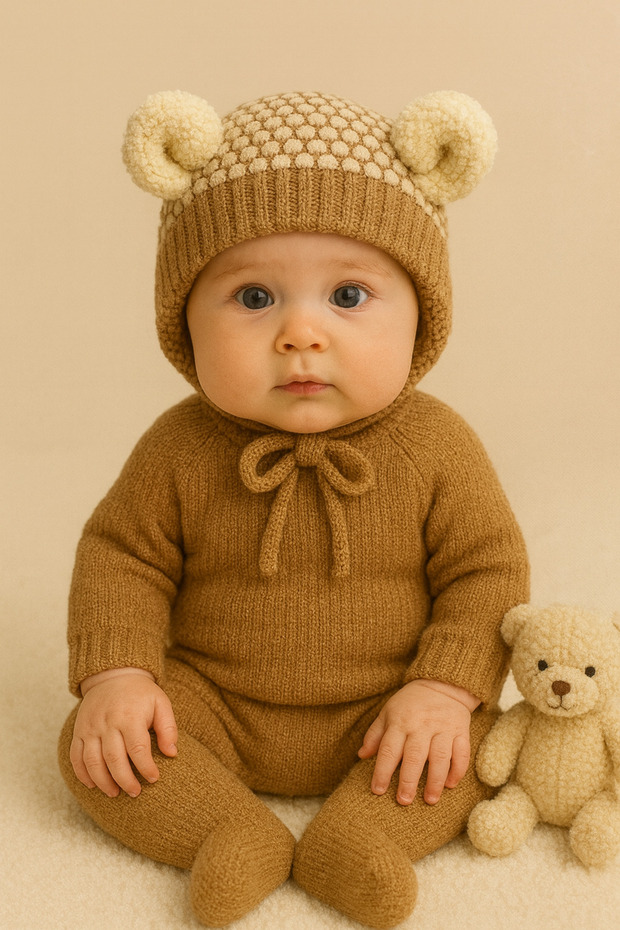 Knitted Outer Part, 100% Cotton Inner Part Baby Beanie