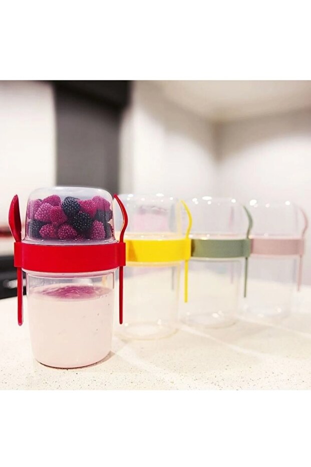 Snack Food Yogurt Muesli Granola Diet Container with Fork and Spoon - Food Storage Container