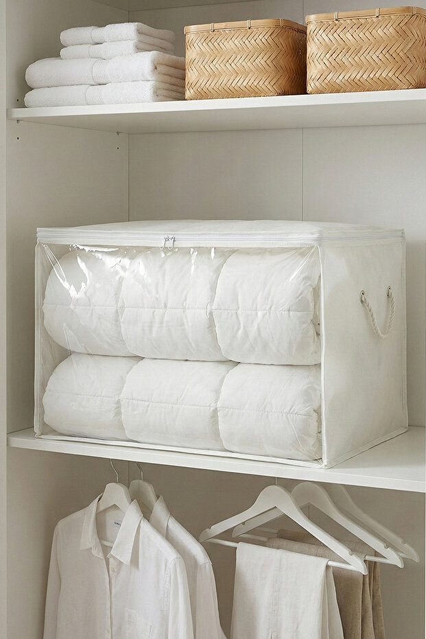 White Large Size Pillow Quilt Sweater Cover with Window / 60X40X40