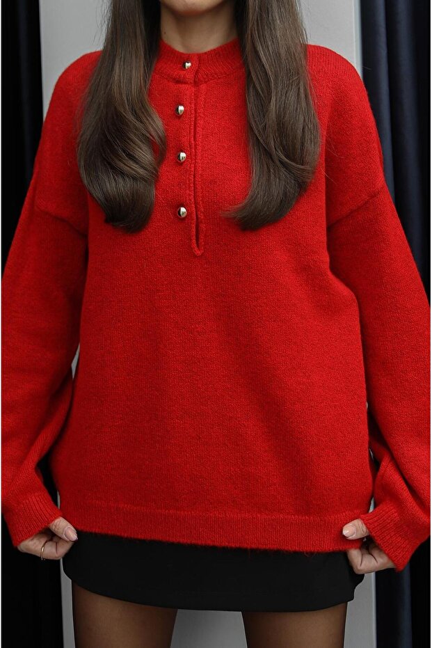 Red Buttoned Sweater - 5