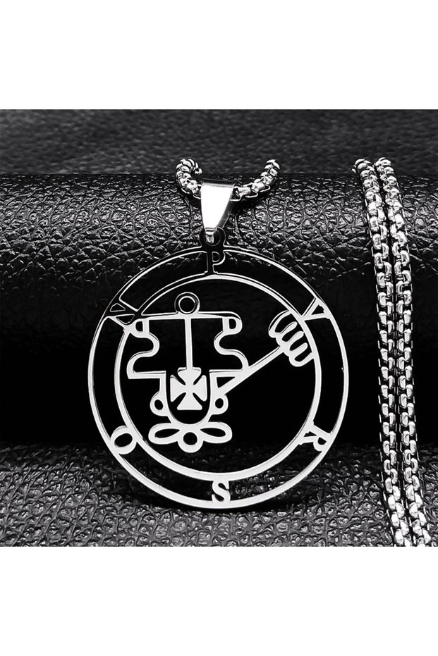 Purson 50 BOX SR 2024 Fashion Sigeal Sigil De Lucifer Stainless Steel Satan Necklace Asmoday Lazer K