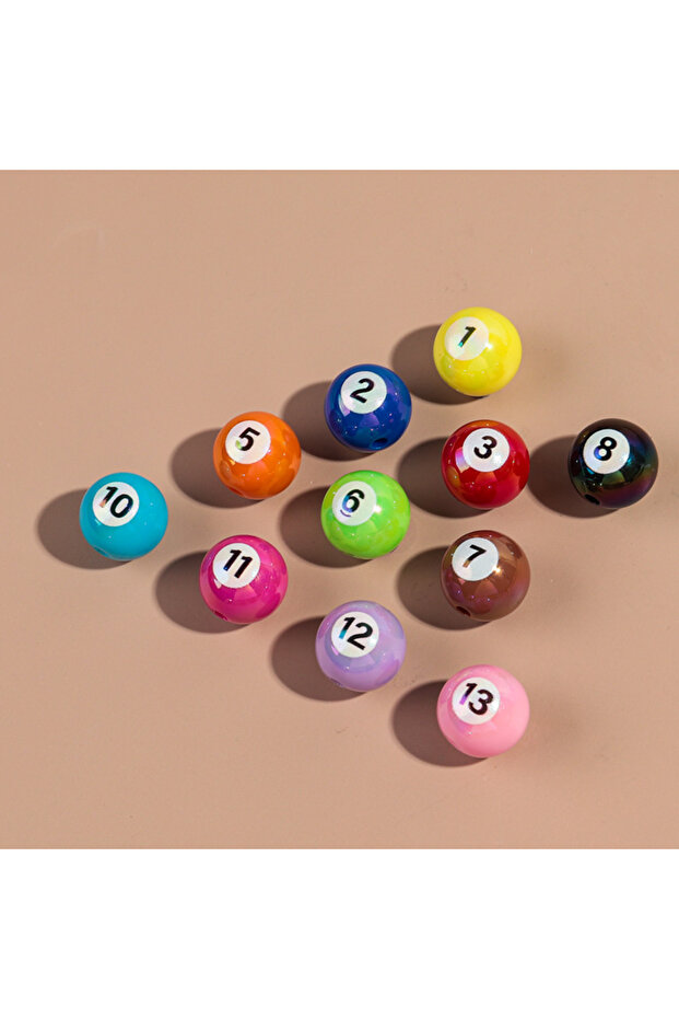 16mm mixed 20pcs Iridescent Acrylic 16mm Round Digital Billiards Loose Bead for DIY Bracelet Necklac
