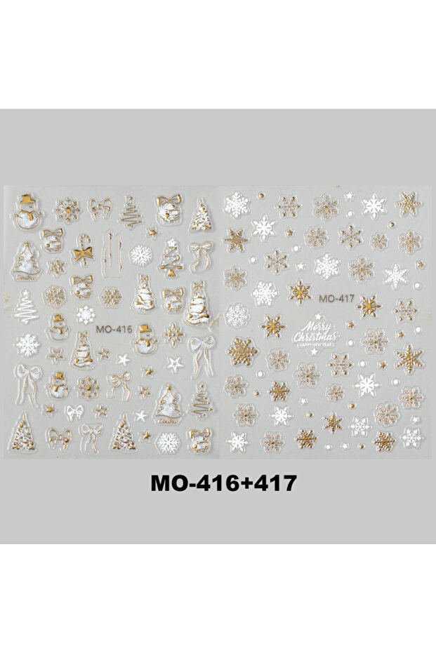 2pcsMO-416-417 Gold Christmas Nail Art Stickers Y2K Bronzing Xmas Tree Snowflake Snowman Star Slider