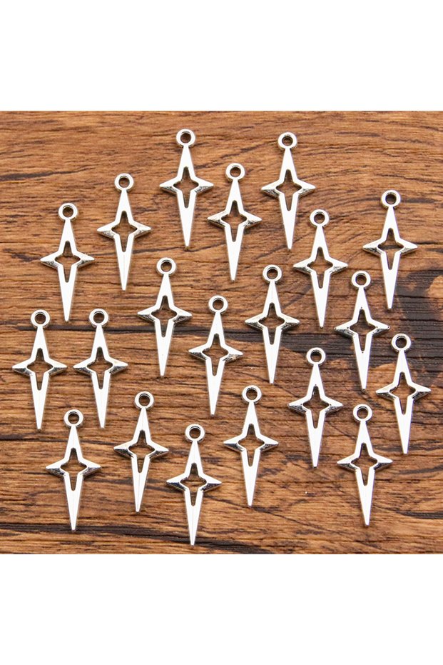 Antique Silver 50Pcs 10*23mm 2 Color Wholesale Openwork Star Charms Nature Pendants Handmade Decorat