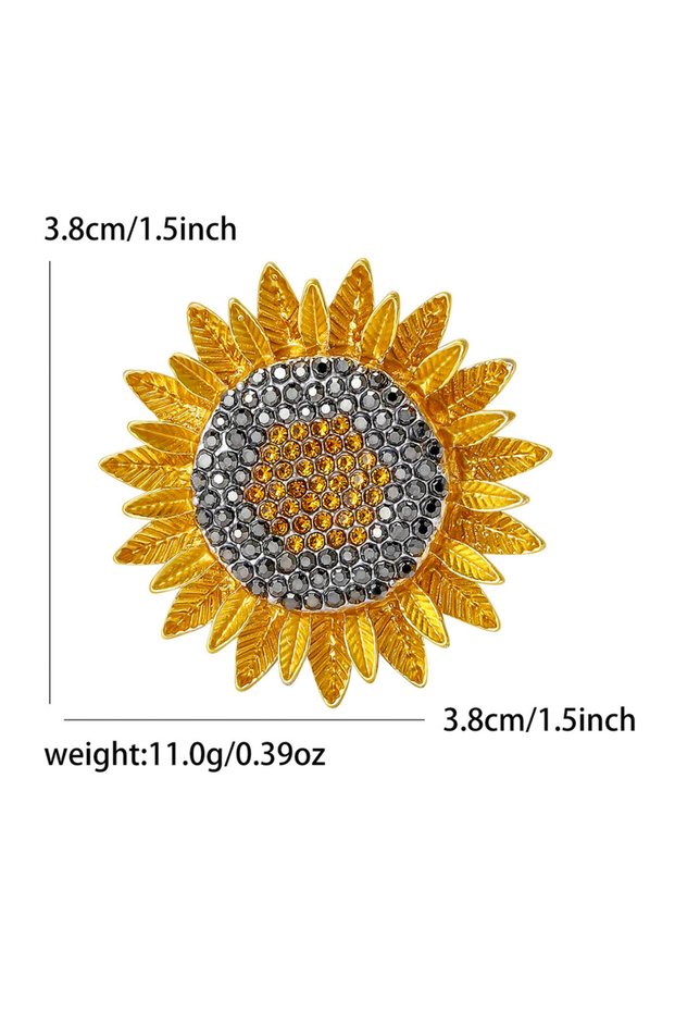 MM-BR-5159-YL Classic Rhinestones Sunflower Brooches for Women Unisex Plants Flowers Pins Banquets P