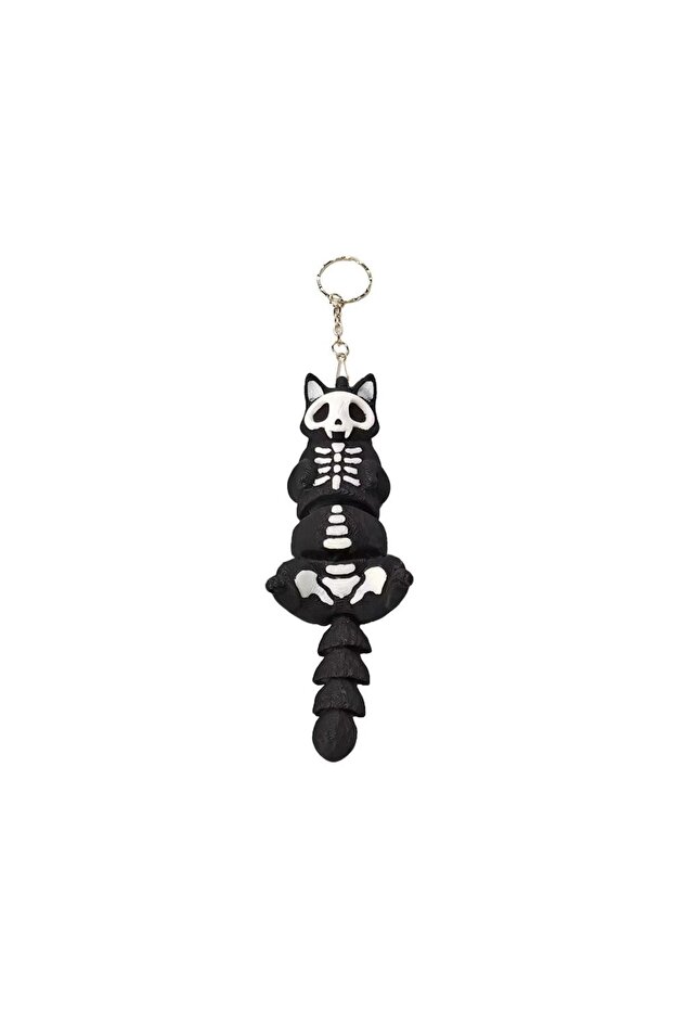 black Unique Mini Skeleton Cat 3D Printed Keychain Pendants for Backpack Car Charm, Christmas & Hall