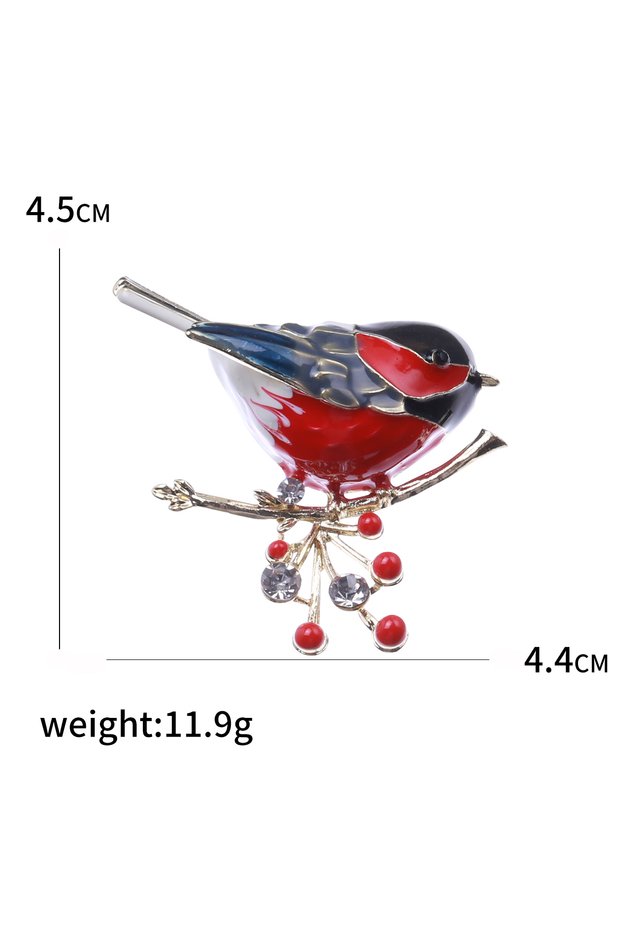 Red2290 Enamel Bird Brooches for Women Rhinestone Sparrow Pins Magpie Badge Office Party Friend Gift