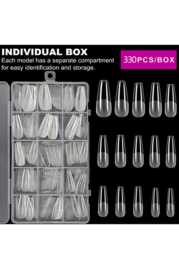 330pcs 240/330pcs Soft Gel Ballet Nail Tips Ballerina Nail Half Matte Clear Coffin Shaped Acrylic Fa