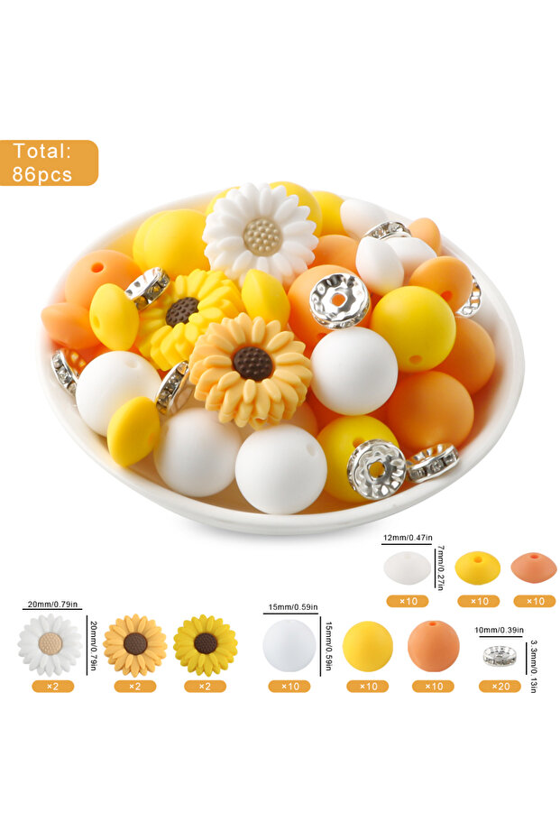 La168-02 86Pcs/set Daisy Silicone Beads Kits Silicone Round Bead Lentil Loose Bead For Bracelet Neck