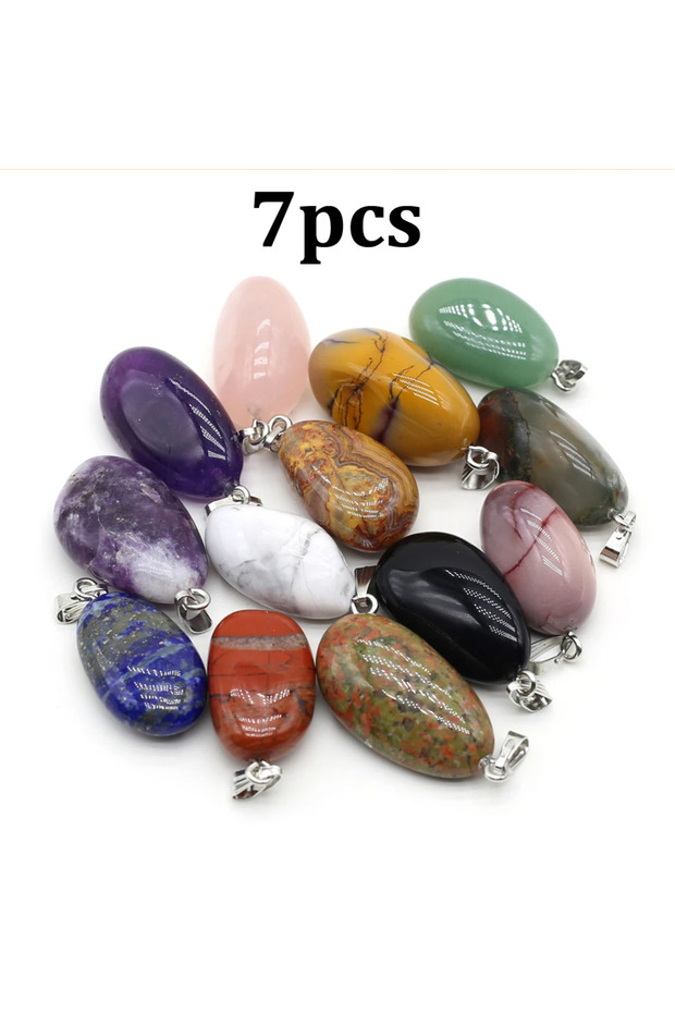 7pcs 2/5/7pcs Natural Stone Crystals Pendant Amethyst Quartz Smooth Polished Gemstone Charms for Jew