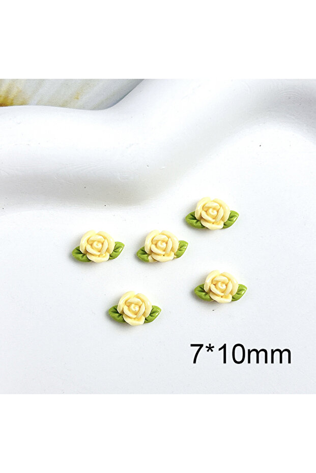Yellow 30pcs 30PCS Resin Rose Nail Art Decorations Minimalist Luminous Flower Green Leaf Nail Charms